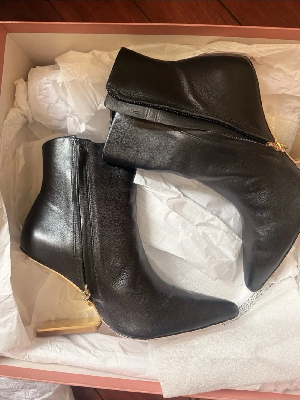 cult gaia Black Kenna Pointed-Toe Leather Ankle Boots with Metallic Heel